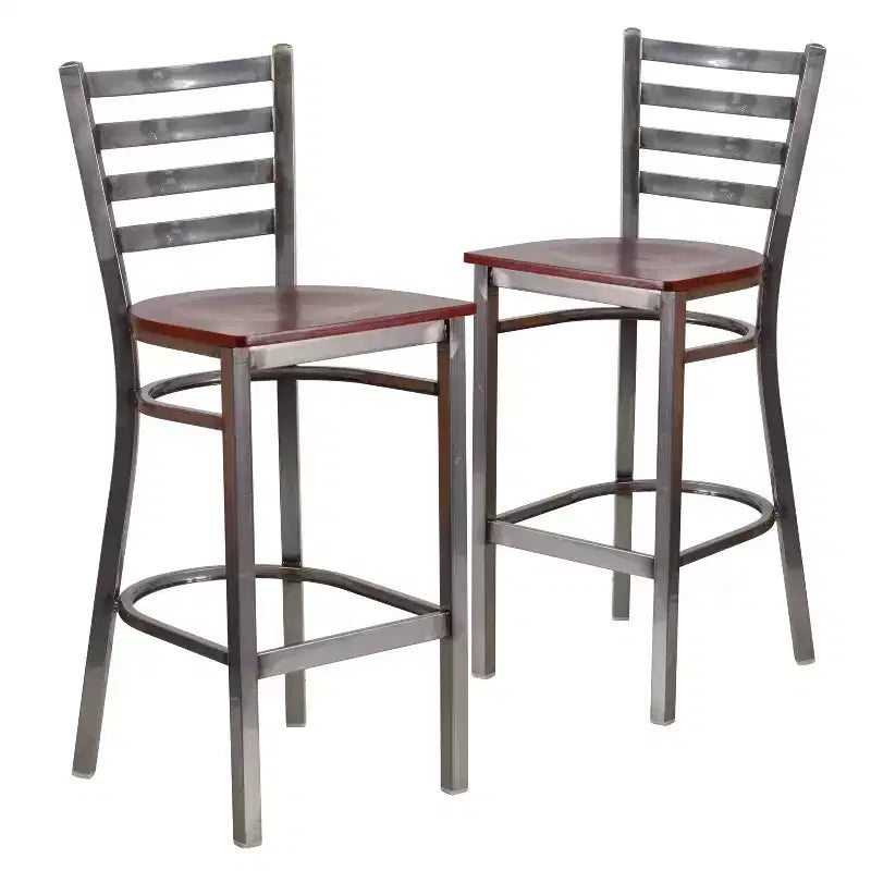 Emma and Oliver 2 Pack Clear Coated Ladder Back Metal Restaurant Barstool