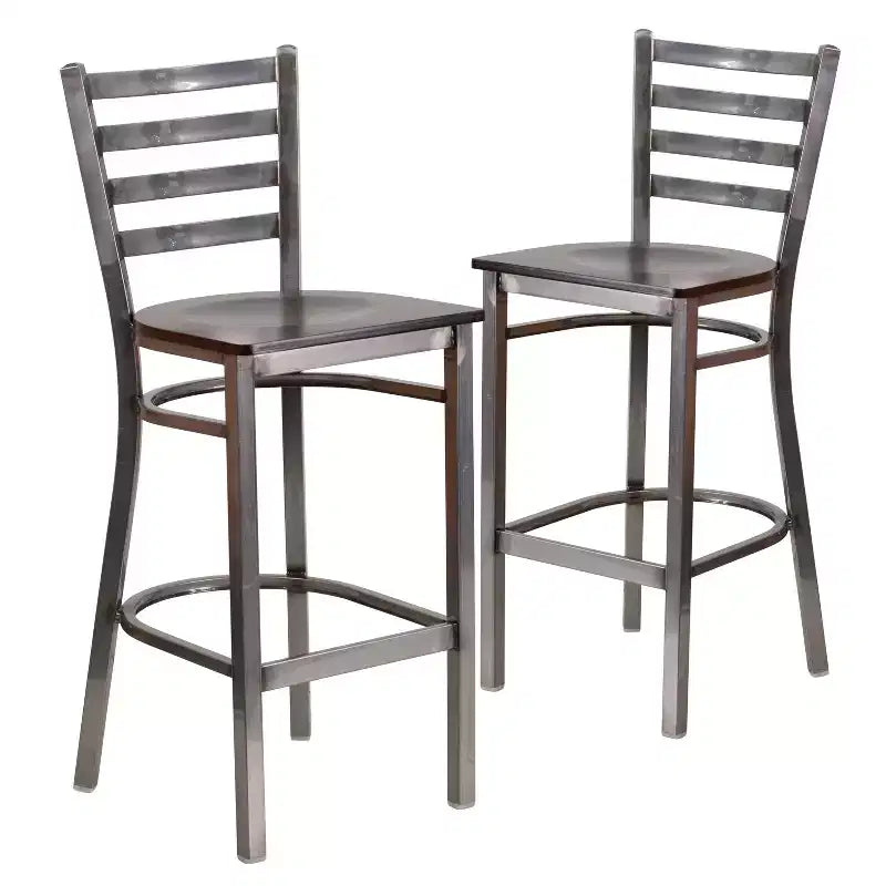 Emma and Oliver 2 Pack Clear Coated Ladder Back Metal Restaurant Barstool