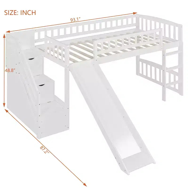 Twin Size Loft Bed with Two Drawers and Slides - ModernLuxe