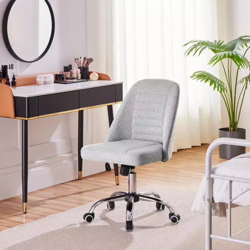 Yaheetech Faux Leather Mid Back Home Office Desk Chair with Chrome-plated Metal Base