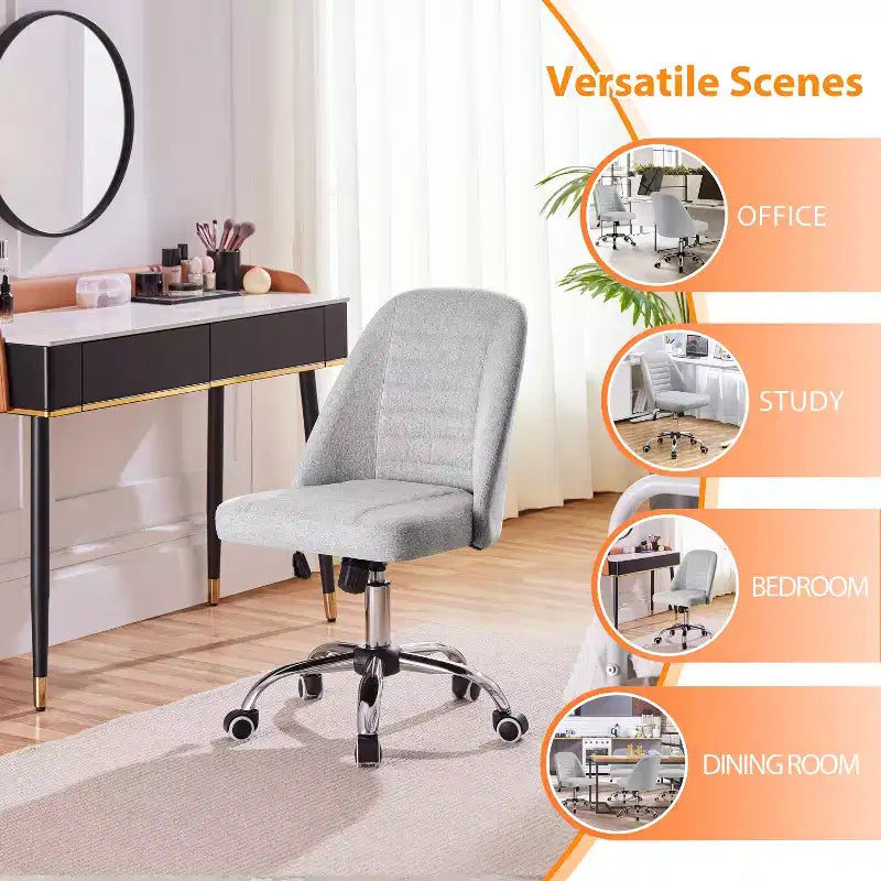Yaheetech Faux Leather Mid Back Home Office Desk Chair with Chrome-plated Metal Base