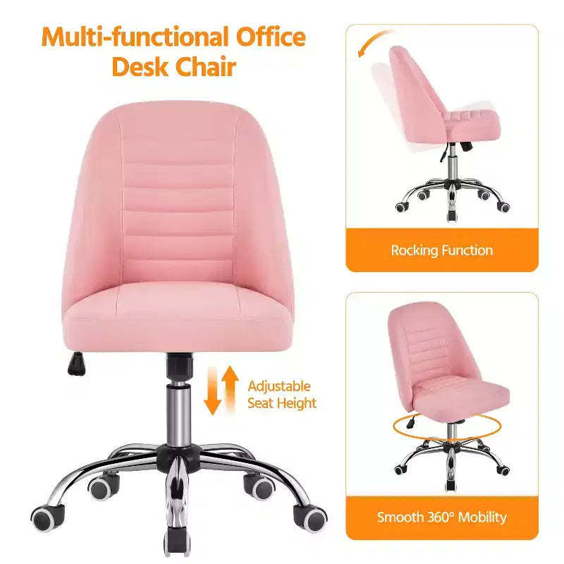 Yaheetech Faux Leather Mid Back Home Office Desk Chair with Chrome-plated Metal Base