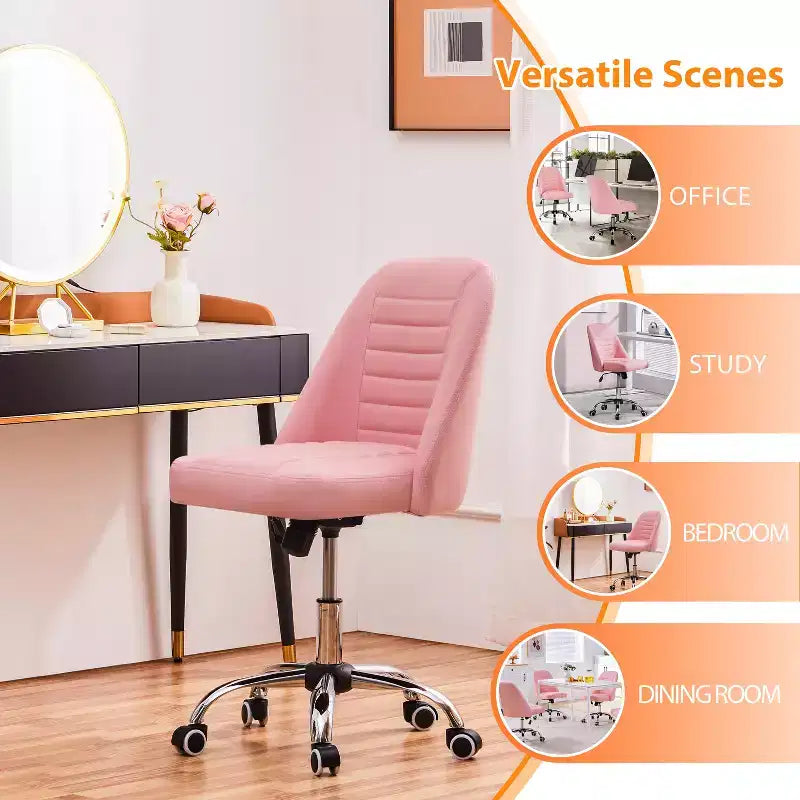 Yaheetech Faux Leather Mid Back Home Office Desk Chair with Chrome-plated Metal Base