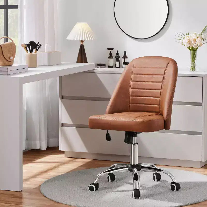 Yaheetech Faux Leather Mid Back Home Office Desk Chair with Chrome-plated Metal Base