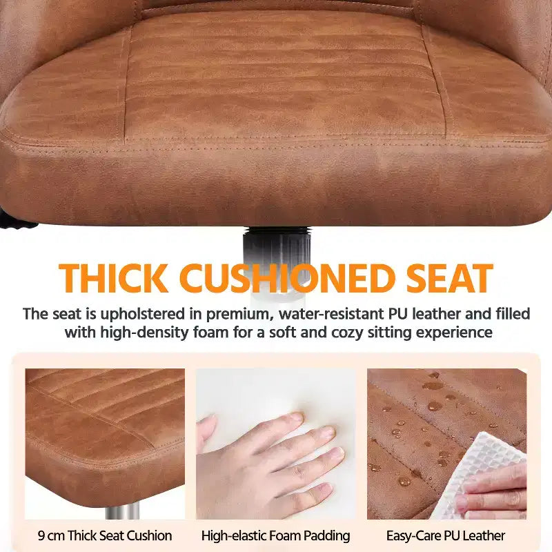 Yaheetech Faux Leather Mid Back Home Office Desk Chair with Chrome-plated Metal Base