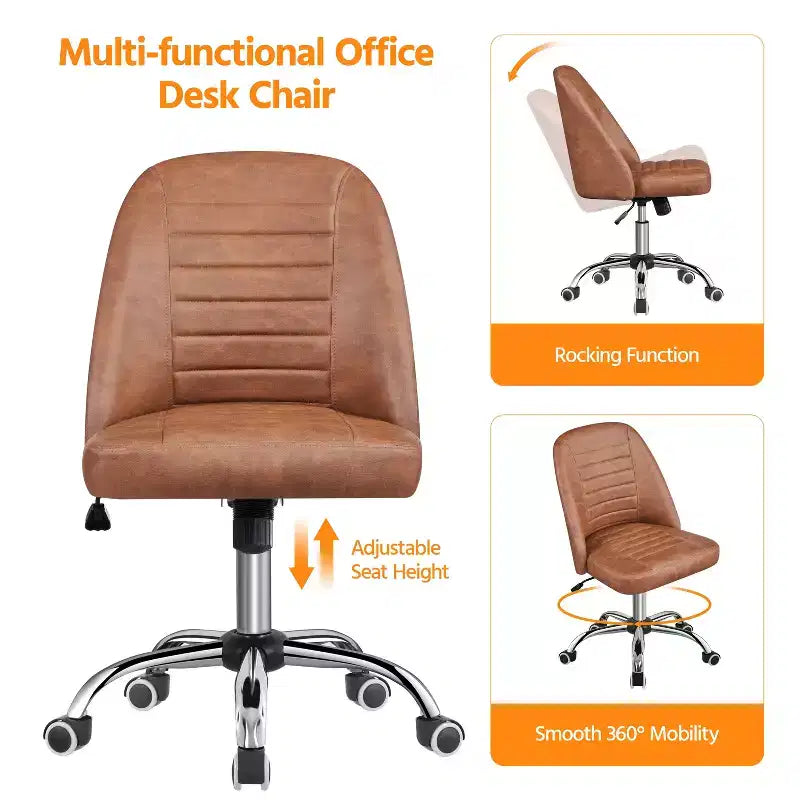 Yaheetech Faux Leather Mid Back Home Office Desk Chair with Chrome-plated Metal Base