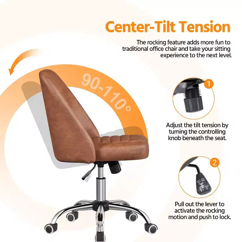 Yaheetech Faux Leather Mid Back Home Office Desk Chair with Chrome-plated Metal Base