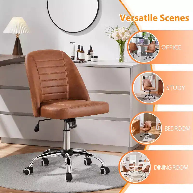 Yaheetech Faux Leather Mid Back Home Office Desk Chair with Chrome-plated Metal Base