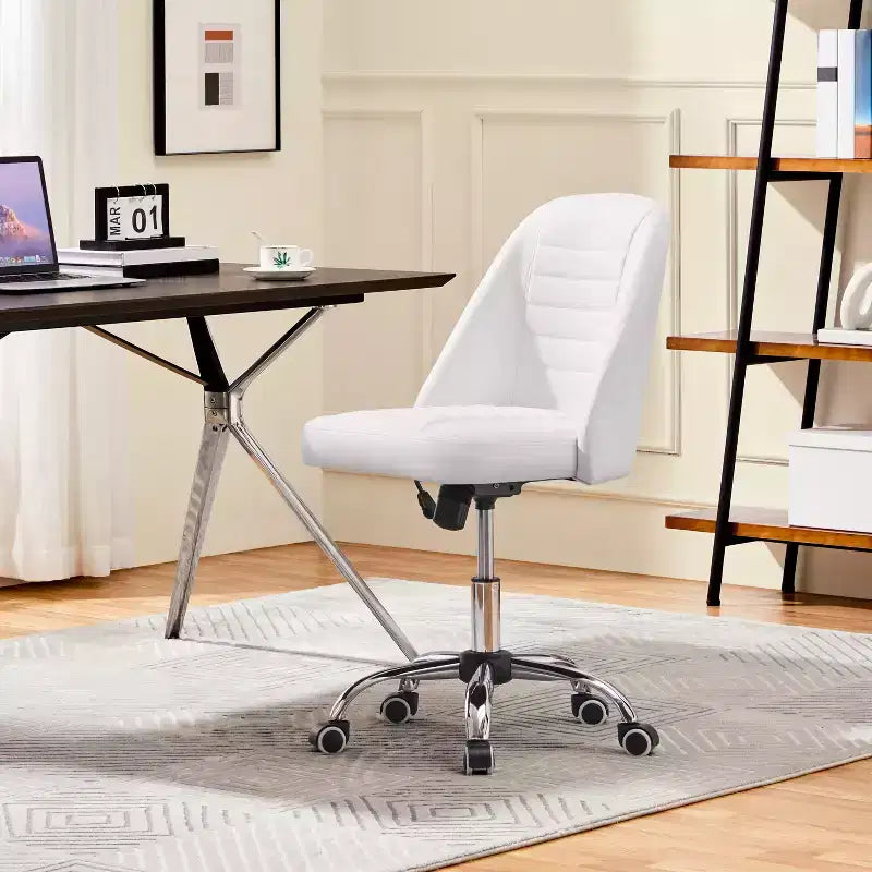 Yaheetech Faux Leather Mid Back Home Office Desk Chair with Chrome-plated Metal Base