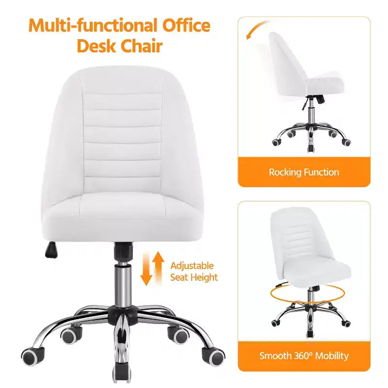 Yaheetech Faux Leather Mid Back Home Office Desk Chair with Chrome-plated Metal Base