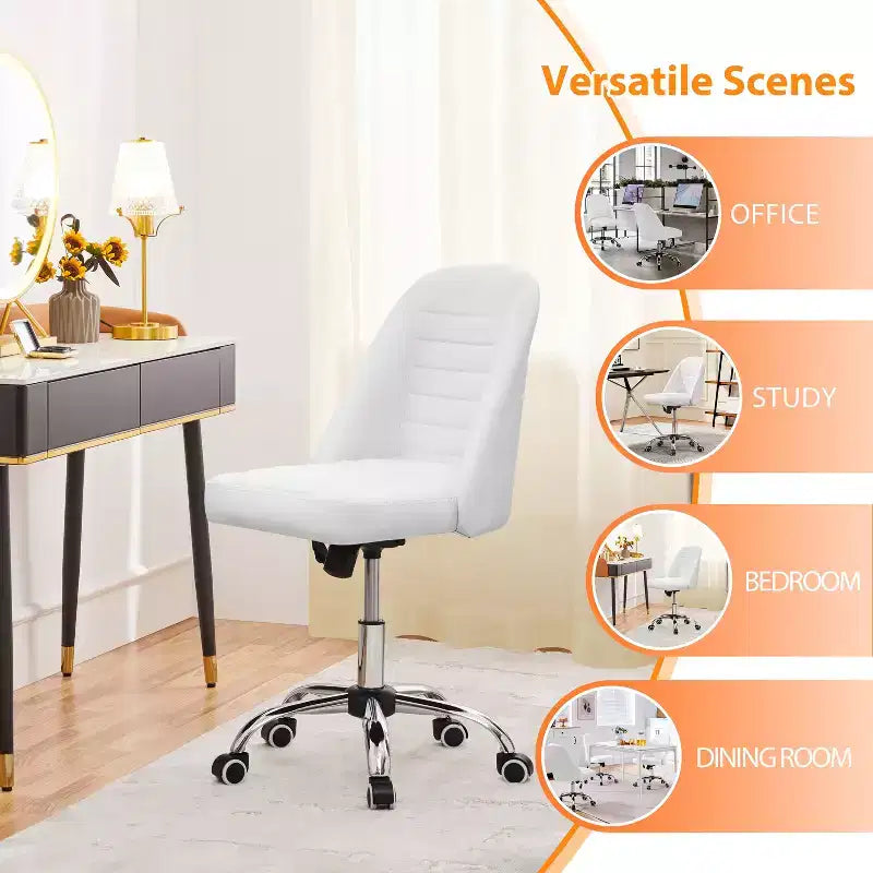 Yaheetech Faux Leather Mid Back Home Office Desk Chair with Chrome-plated Metal Base