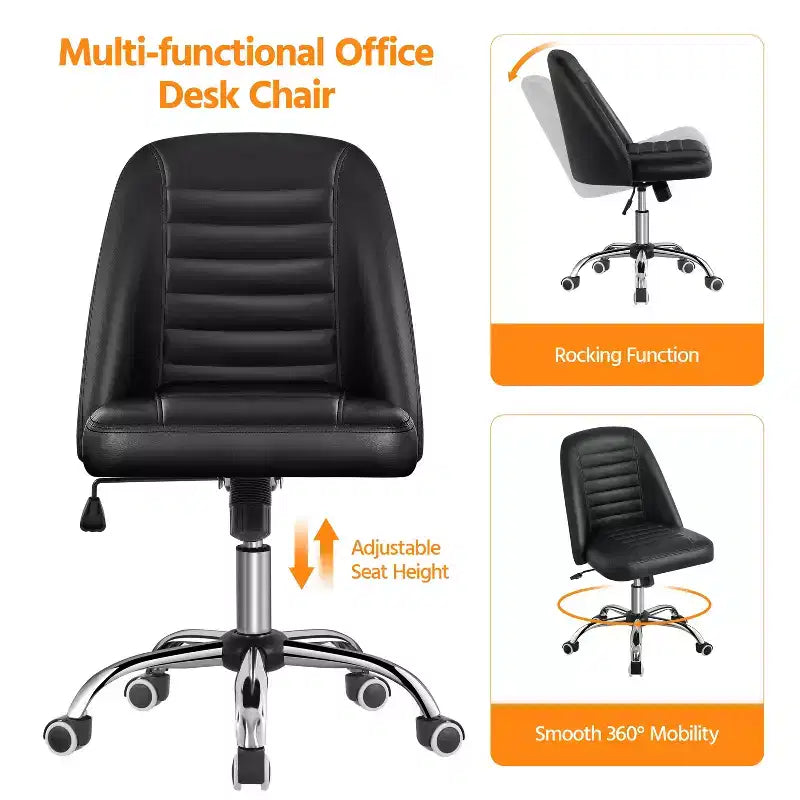Yaheetech Faux Leather Mid Back Home Office Desk Chair with Chrome-plated Metal Base