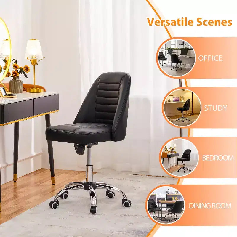 Yaheetech Faux Leather Mid Back Home Office Desk Chair with Chrome-plated Metal Base