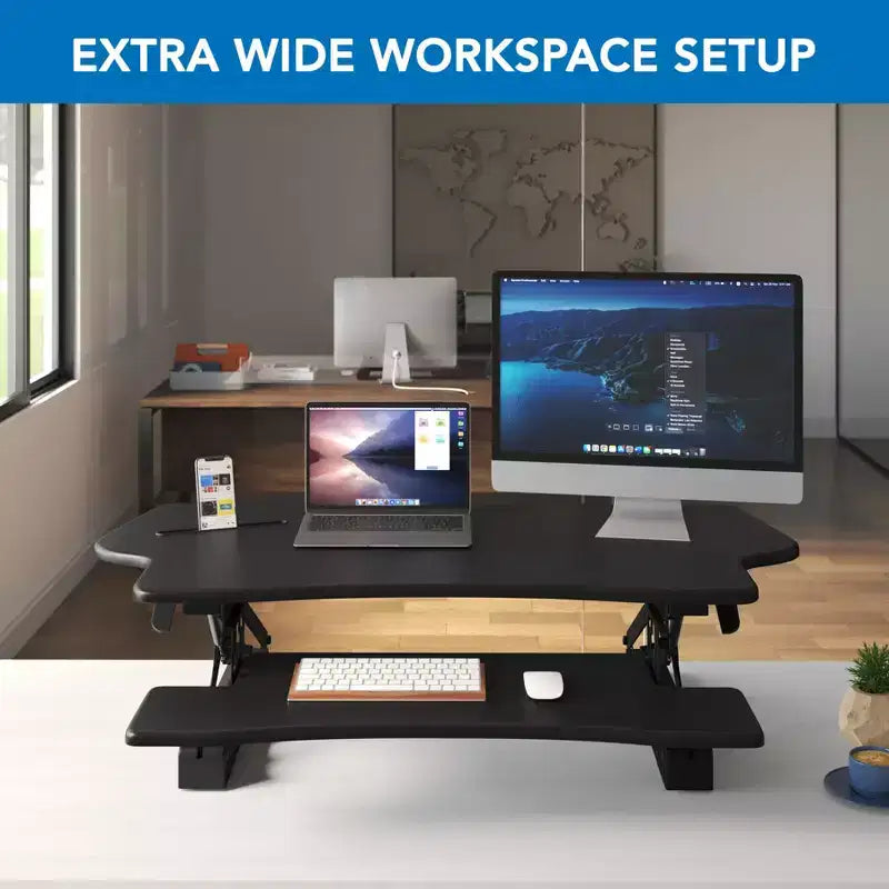 Mount-It! Height Adjustable Standing Desk Converter | 48 Wide Tabletop Sit Stand Desk Riser with Gas Spring | Stand Up Workstation Fits Dual Monitors