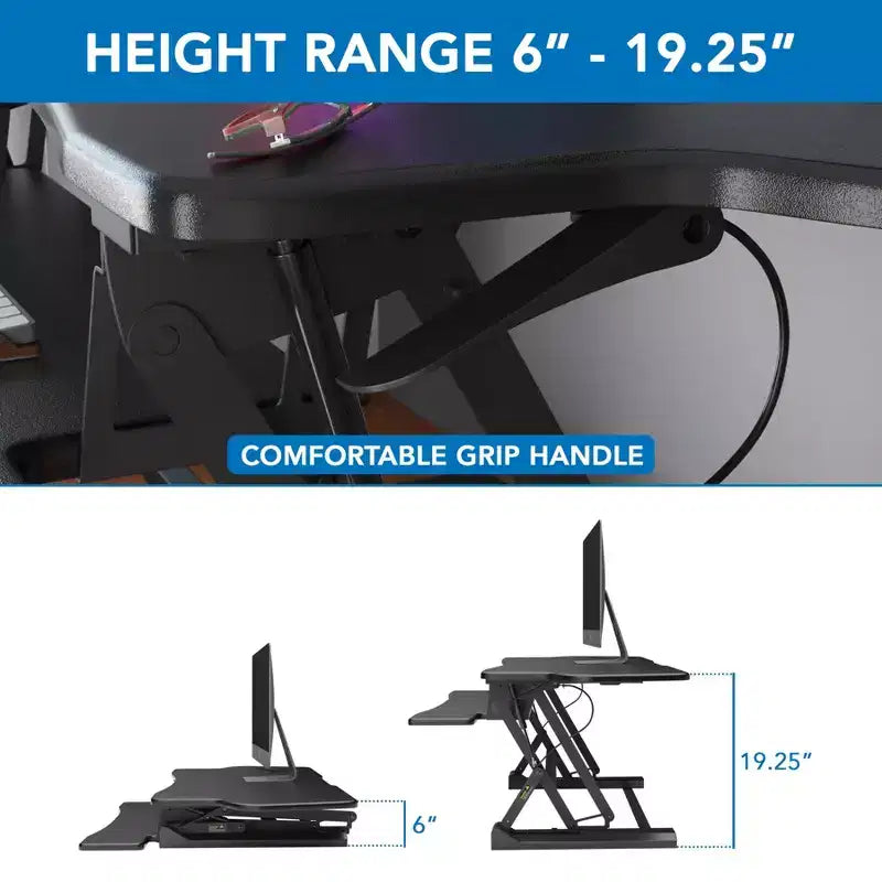 Mount-It! Height Adjustable Standing Desk Converter | 48 Wide Tabletop Sit Stand Desk Riser with Gas Spring | Stand Up Workstation Fits Dual Monitors