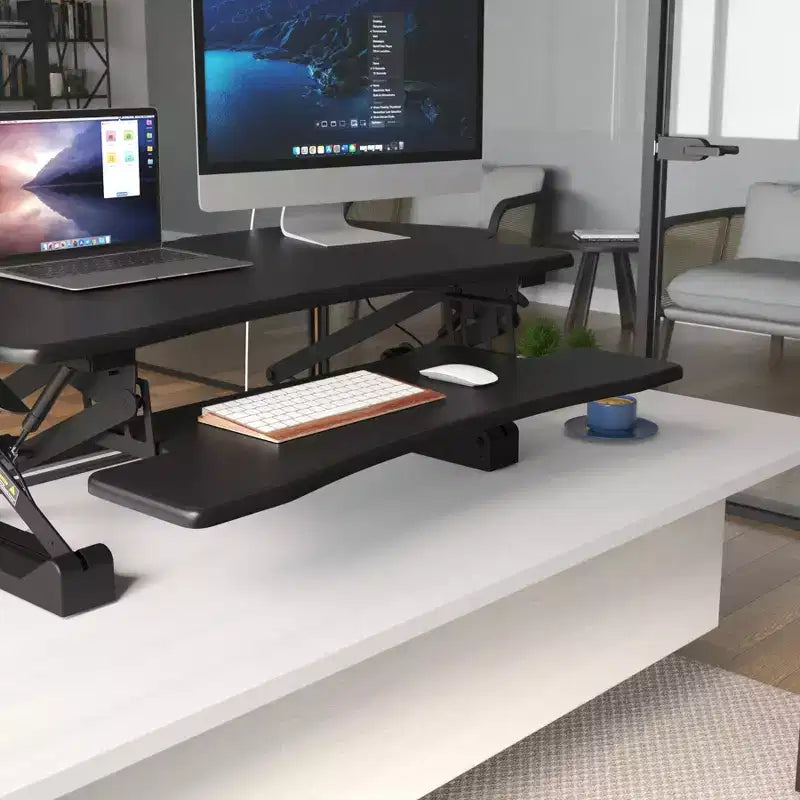 Mount-It! Height Adjustable Standing Desk Converter | 48 Wide Tabletop Sit Stand Desk Riser with Gas Spring | Stand Up Workstation Fits Dual Monitors