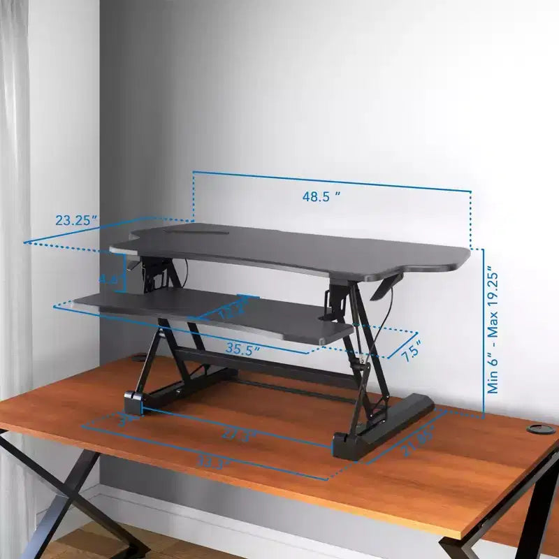 Mount-It! Height Adjustable Standing Desk Converter | 48 Wide Tabletop Sit Stand Desk Riser with Gas Spring | Stand Up Workstation Fits Dual Monitors