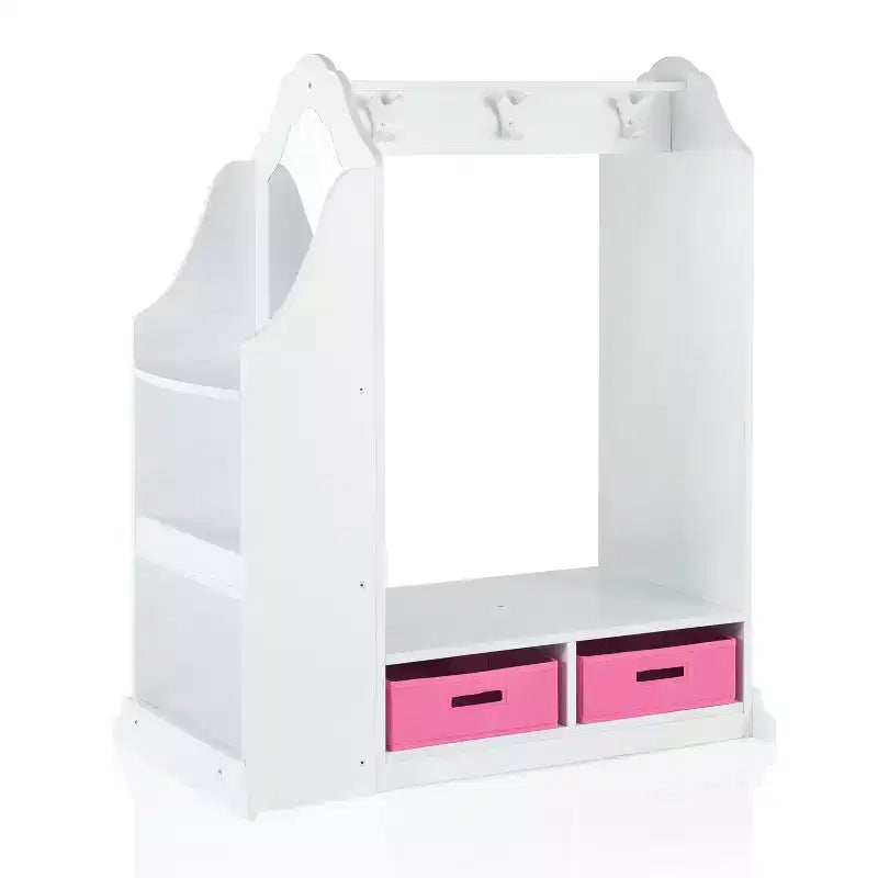 Guidecraft Kids' Dress Up Vanity- White: Children's Closet Organizer, Dress Up Armoire and Clothes Rack with Mirrors and Storage Bins