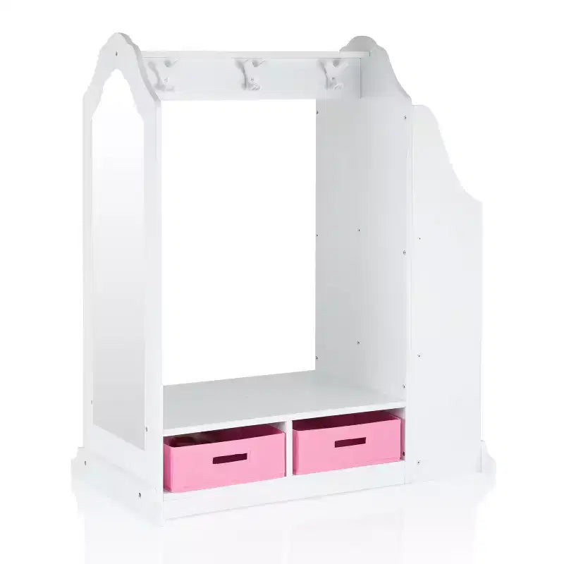 Guidecraft Kids' Dress Up Vanity- White: Children's Closet Organizer, Dress Up Armoire and Clothes Rack with Mirrors and Storage Bins