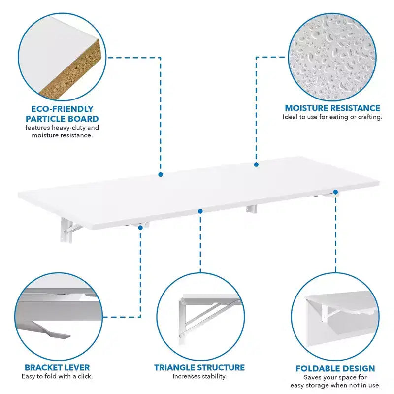 Mount-It! Heavy Duty Drop Down White Table, Wall Mounted Drop Leaf Tables, Collapsible, Folding Workbench for Home Office, Laundry Room, Garage
