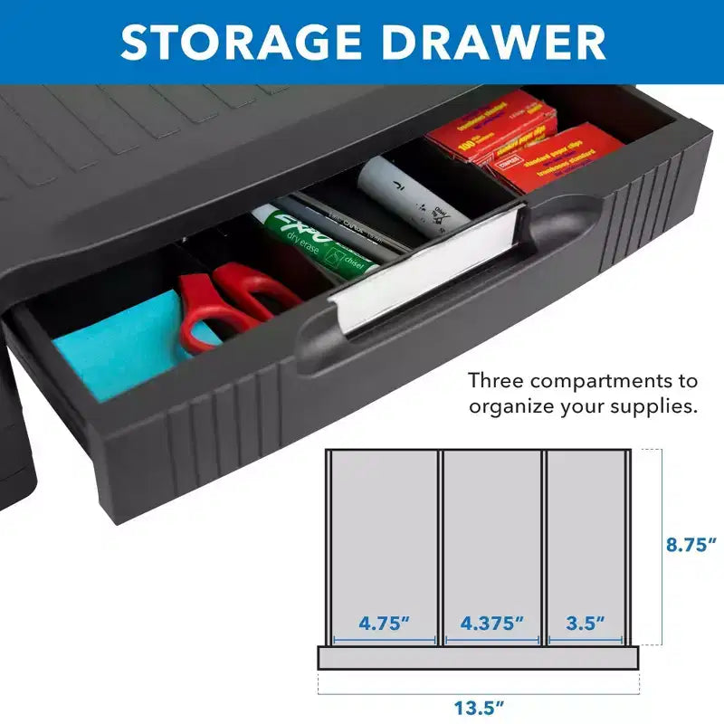 Mount-It! Monitor Riser with Drawer | Height Adjustable Monitor Stand with Sliding Three-Row Storage | Riser for Computer Screen, Printer, or Laptop