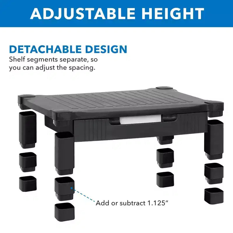 Mount-It! Monitor Riser with Drawer | Height Adjustable Monitor Stand with Sliding Three-Row Storage | Riser for Computer Screen, Printer, or Laptop