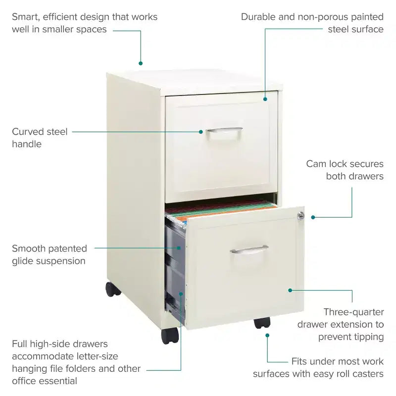 Space Solutions 18 Deep 2 Drawer Mobile Letter Width Vertical File Cabinet