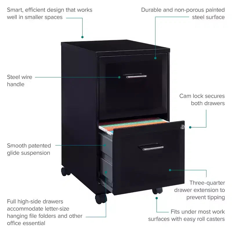 Space Solutions 18 Deep 2 Drawer Mobile Letter Width Vertical File Cabinet