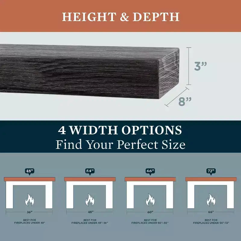 Modern Ember Vara Wood Mantel Shelf - Features Knots and Natural Distresssing