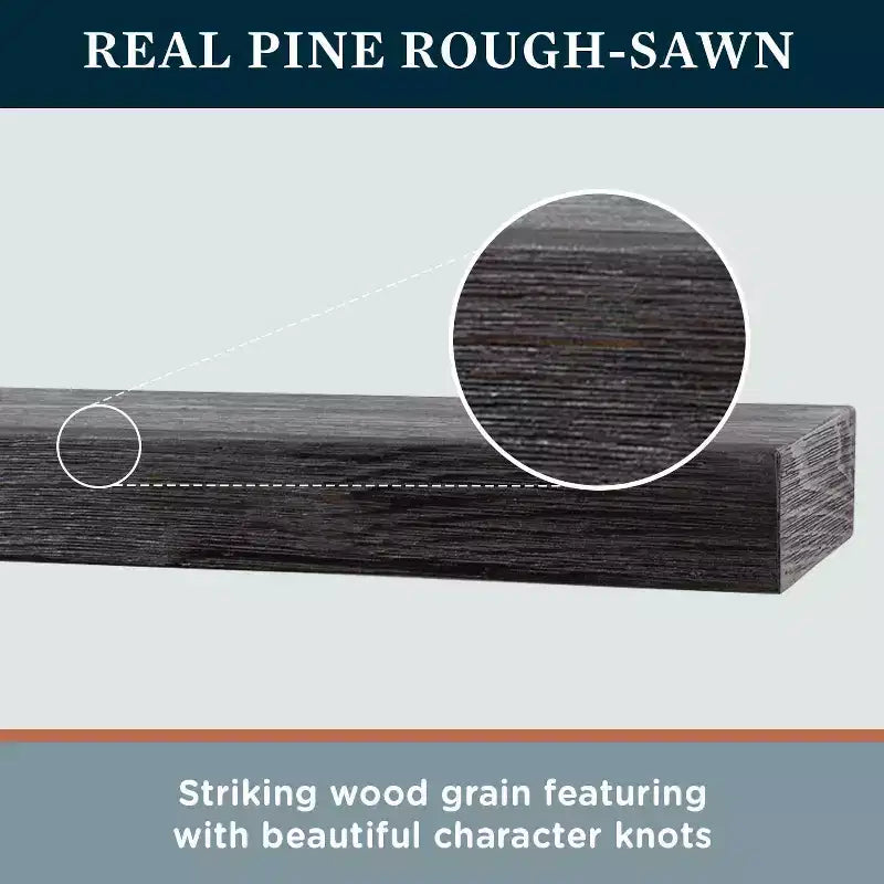 Modern Ember Vara Wood Mantel Shelf - Features Knots and Natural Distresssing