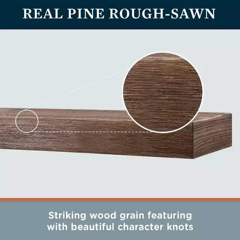 Modern Ember Vara Wood Mantel Shelf - Features Knots and Natural Distresssing