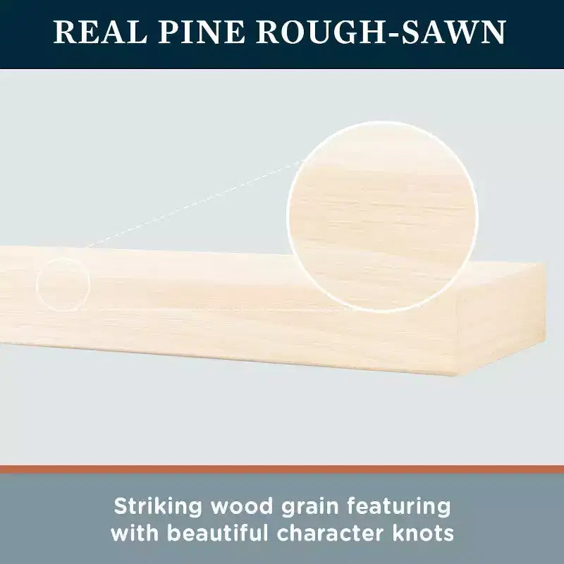 Modern Ember Vara Wood Mantel Shelf - Features Knots and Natural Distresssing