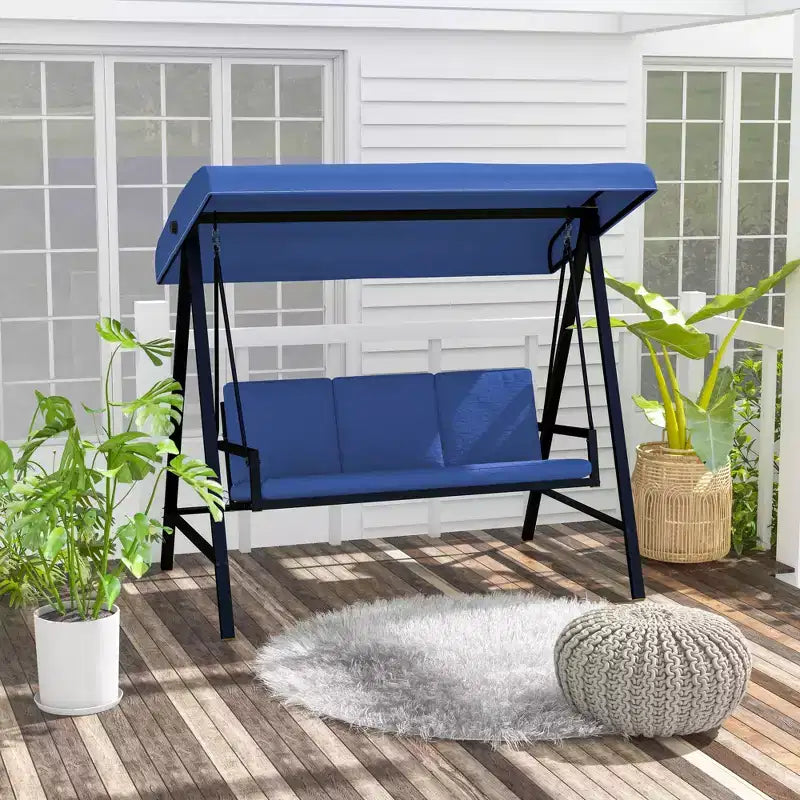 Balançoire de porche 3 places, balancelle de terrasse avec auvent réglable, coussins amovibles pour jardin, cour et bord de piscine
