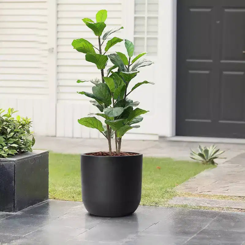 Jardinière ronde en MgO noir, finition lisse de 37,1 cm