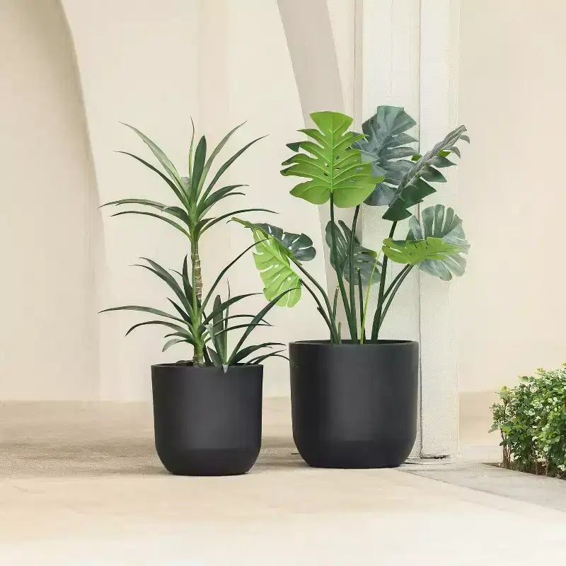Jardinière ronde en MgO noir, finition lisse de 37,1 cm