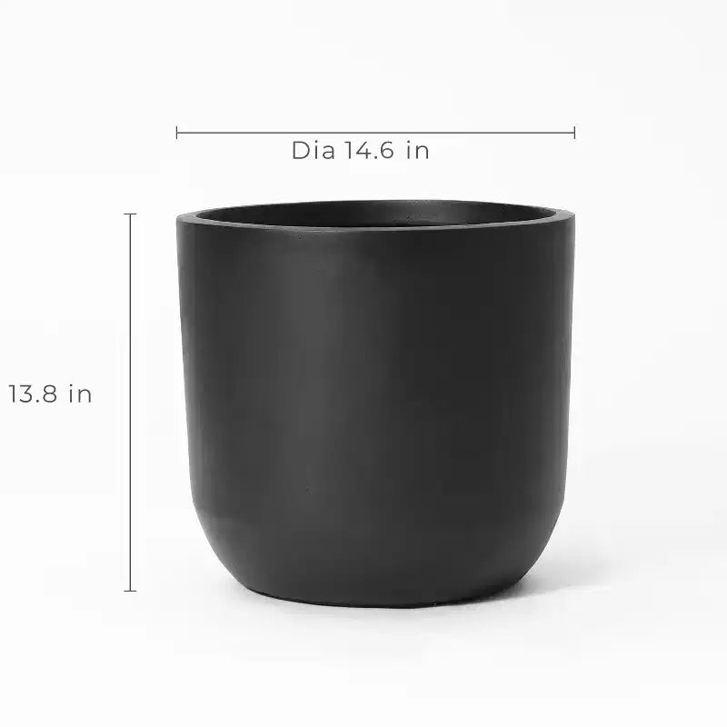 Jardinière ronde en MgO noir, finition lisse de 37,1 cm