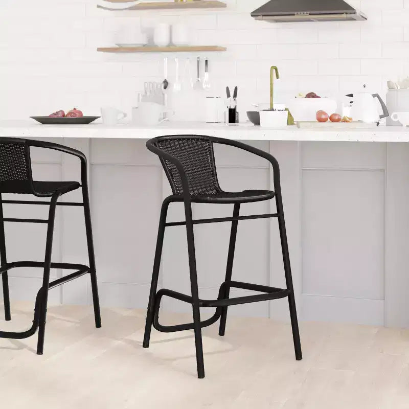 Tabouret de bar en rotin style restaurant, intérieur/extérieur