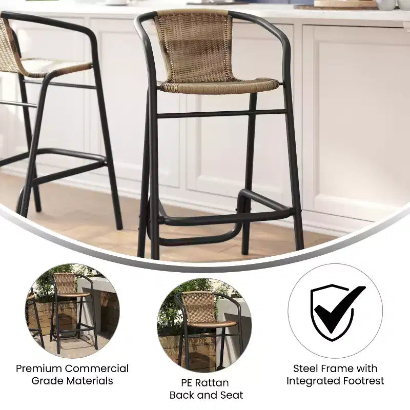 Tabouret de bar en rotin style restaurant, intérieur/extérieur