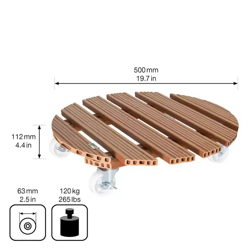 Support roulant rond pour plantes en bois composite (20 po)