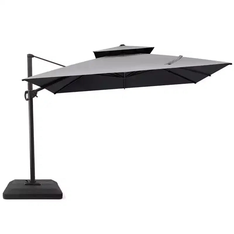 Parasol de terrasse déporté cantilever 360° à deux niveaux, de 3 mètres, avec base lestée
