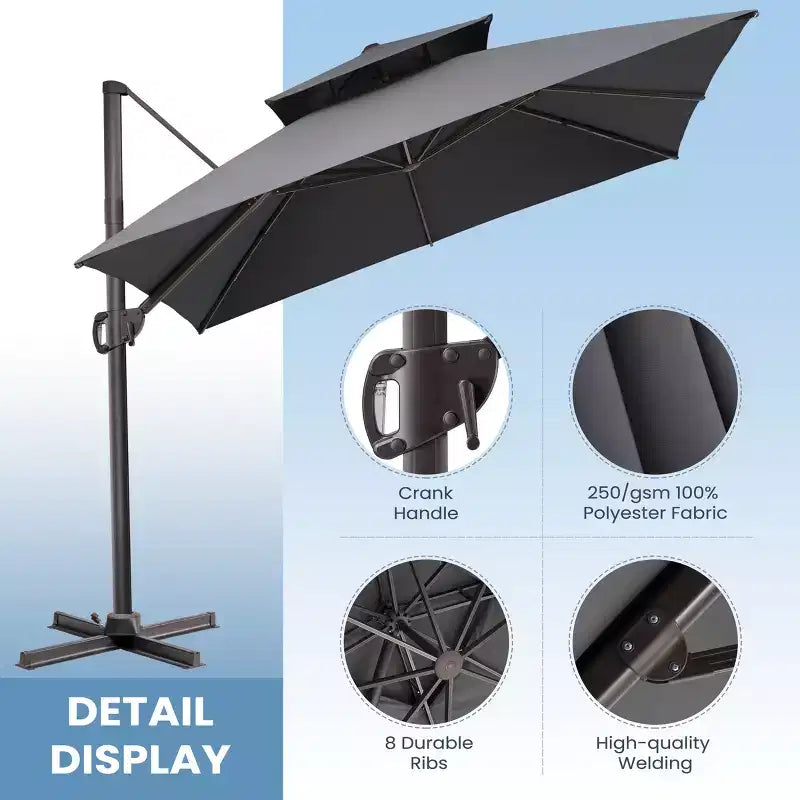 Parasol de terrasse déporté cantilever 360° à deux niveaux, de 3 mètres, avec base lestée