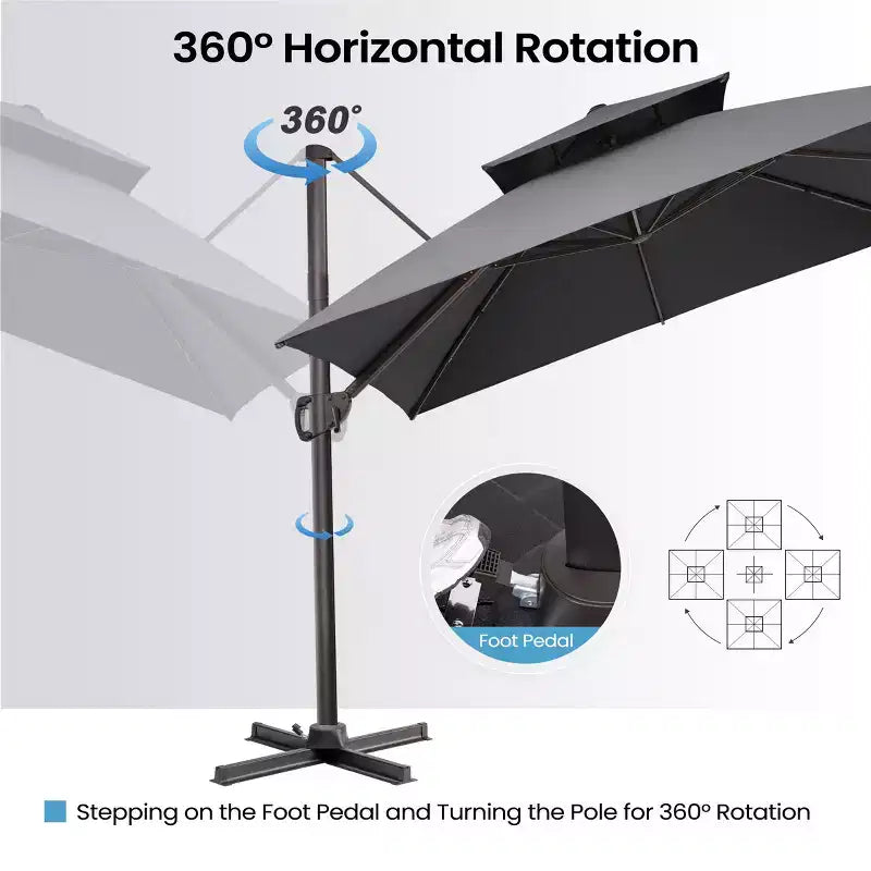 Parasol de terrasse déporté cantilever 360° à deux niveaux, de 3 mètres, avec base lestée