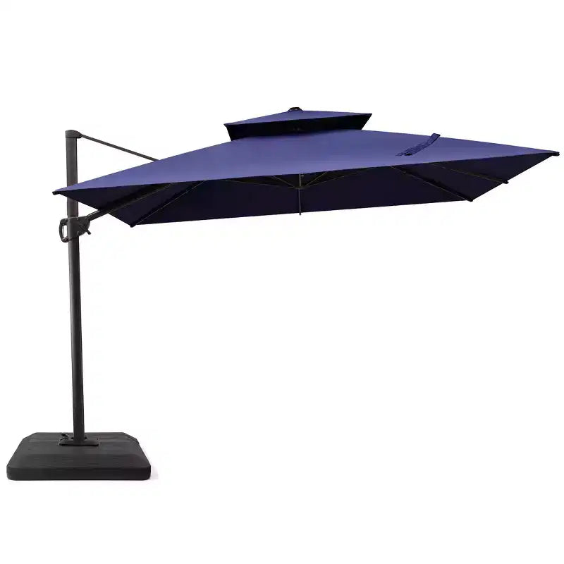 Parasol de terrasse déporté cantilever 360° à deux niveaux, de 3 mètres, avec base lestée