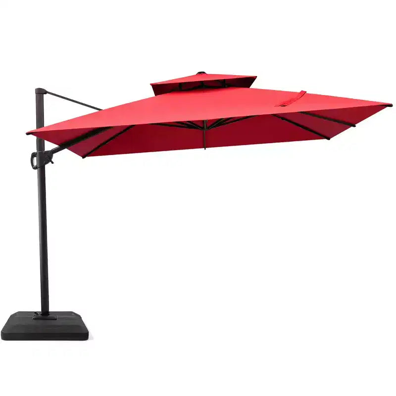 Parasol de terrasse déporté cantilever 360° à deux niveaux, de 3 mètres, avec base lestée