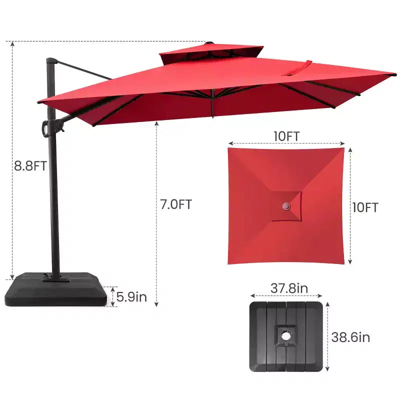 Parasol de terrasse déporté cantilever 360° à deux niveaux, de 3 mètres, avec base lestée