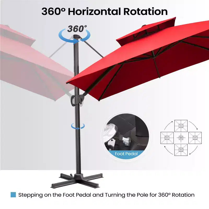 Parasol de terrasse déporté cantilever 360° à deux niveaux, de 3 mètres, avec base lestée
