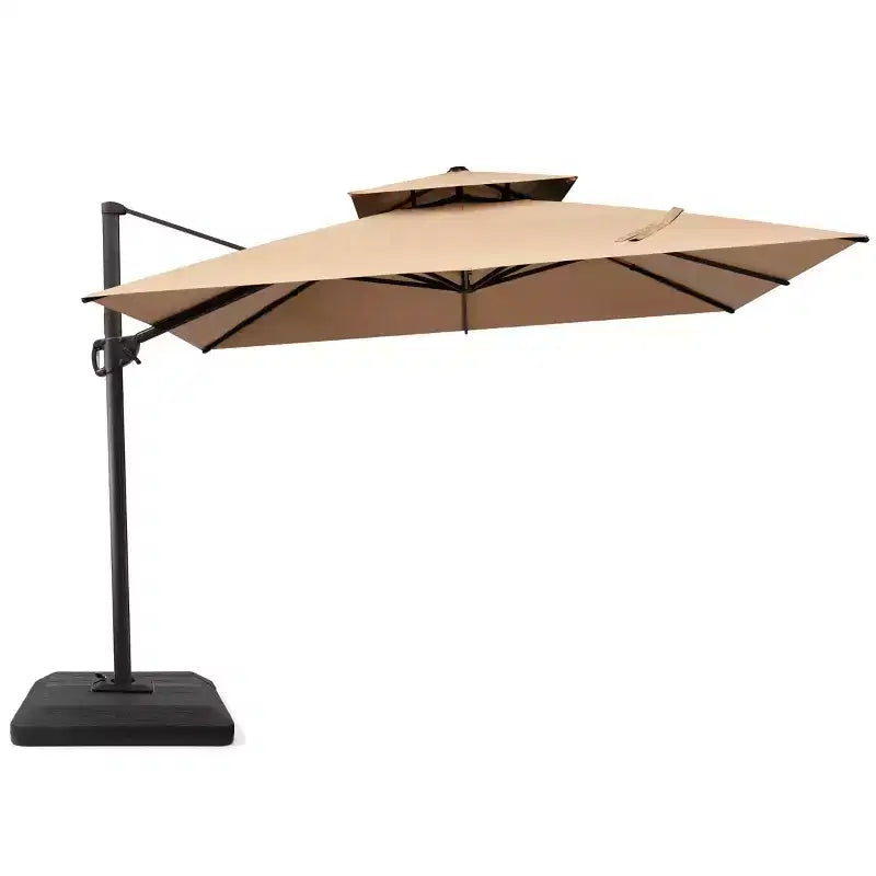 Parasol de terrasse déporté cantilever 360° à deux niveaux, de 3 mètres, avec base lestée